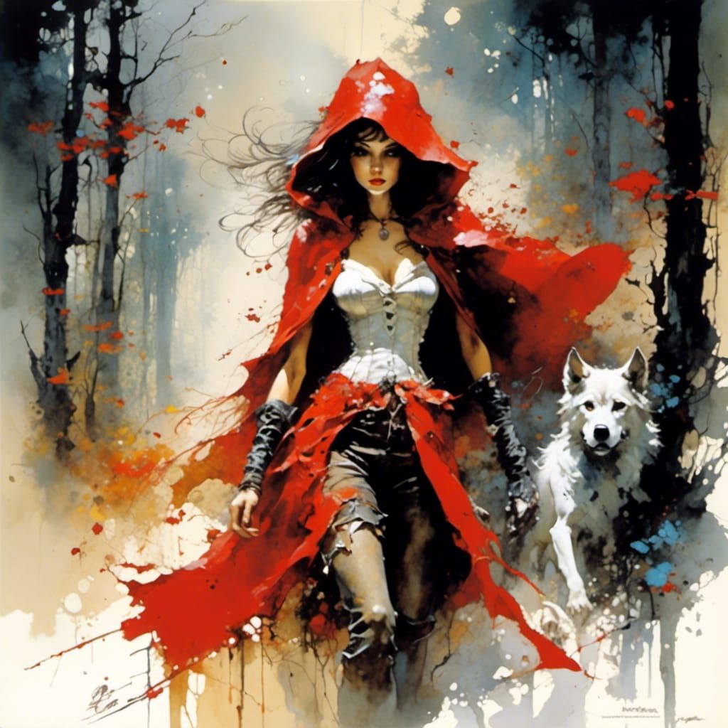Red Riding Hood and Wolf in Enchanted Forest