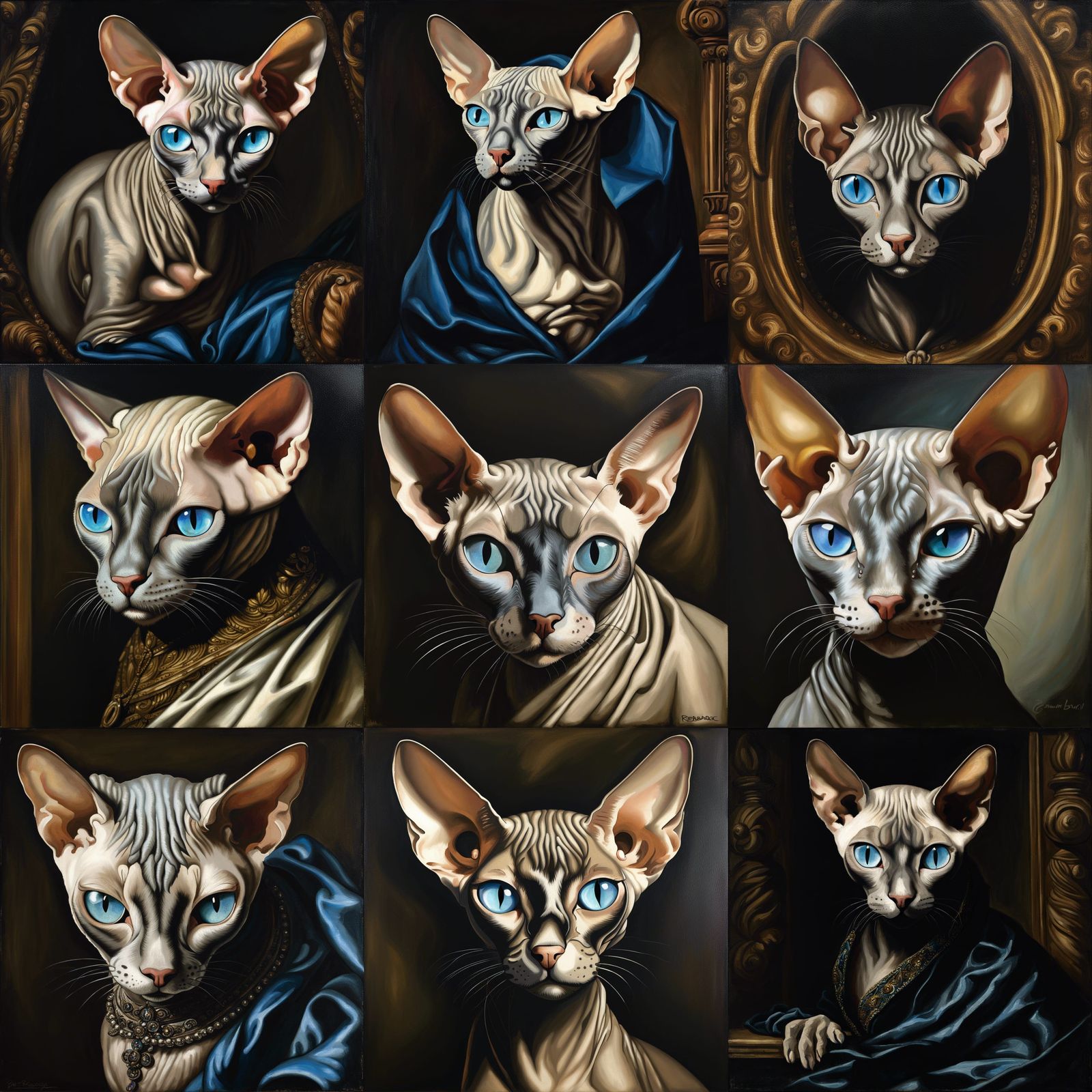 Gothic Sphinx Cat Portrait in Baroque Oil Painting Style