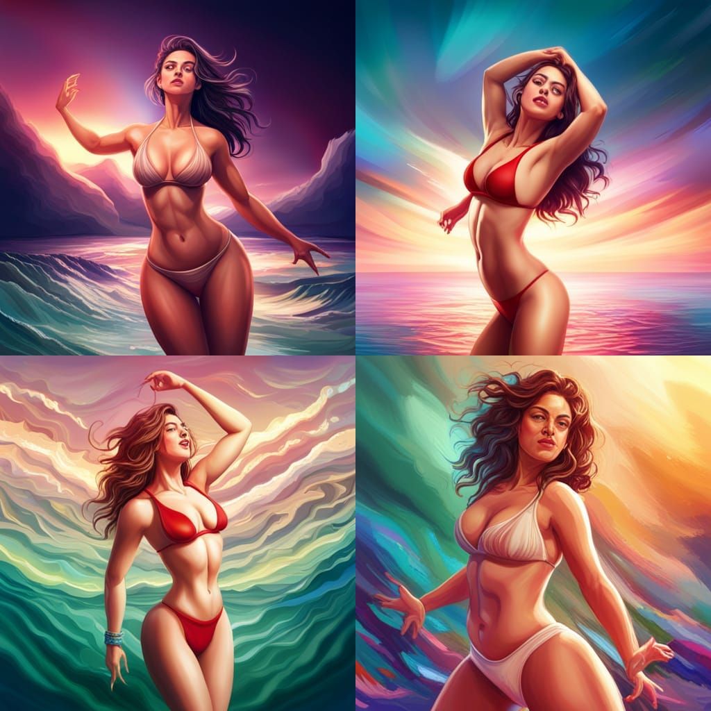 Vibrant Bikini Dancer in Hyperrealistic Splash Art