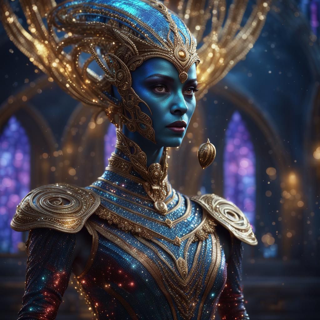 Elegant Alien Woman in Royal Clothes