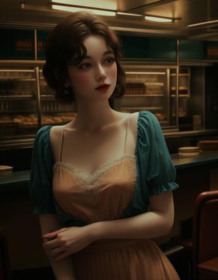 1950s Diner in Surrealist Style