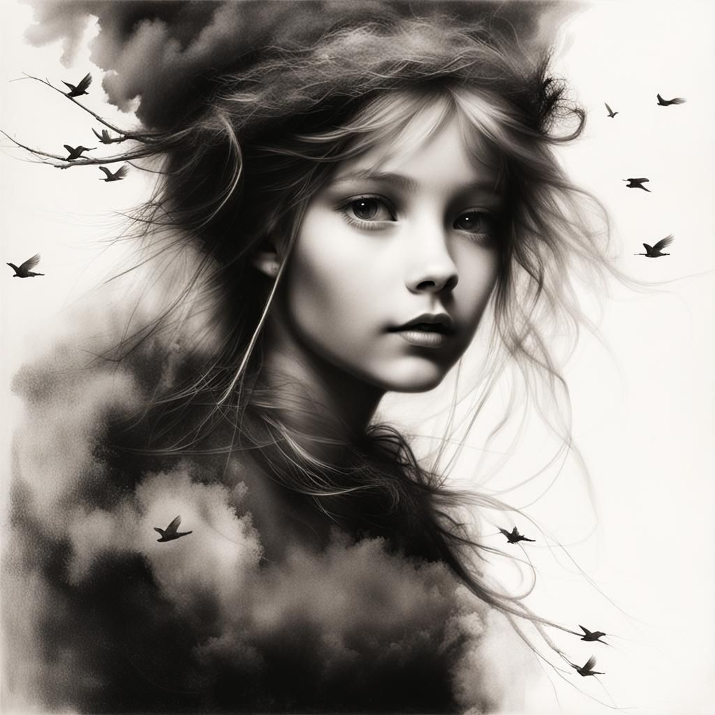 Whimsical Path to the Sky, Ink Drawing Style