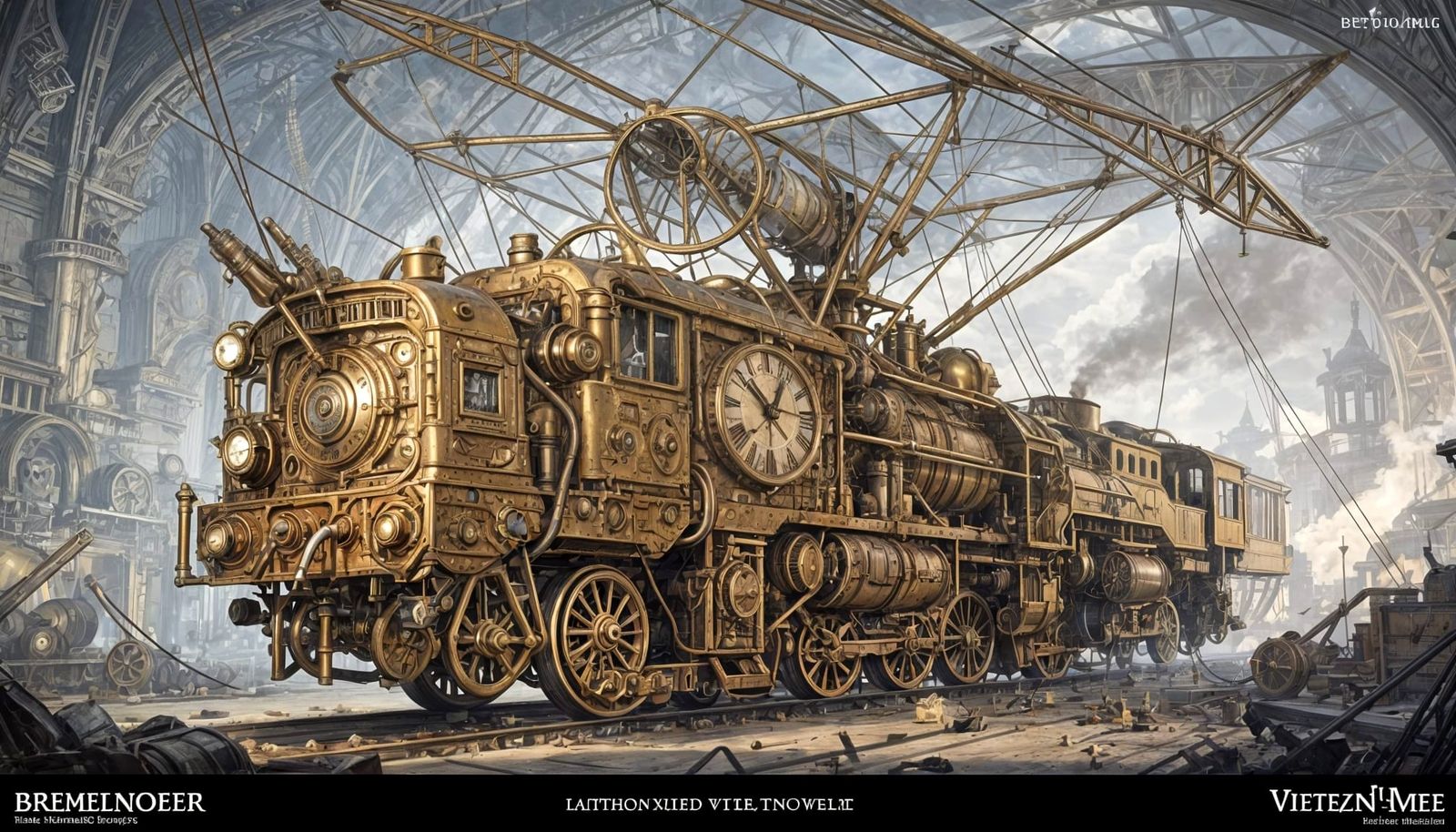 Victorian Steampunk Zeppelin in a Mechanical Workshop