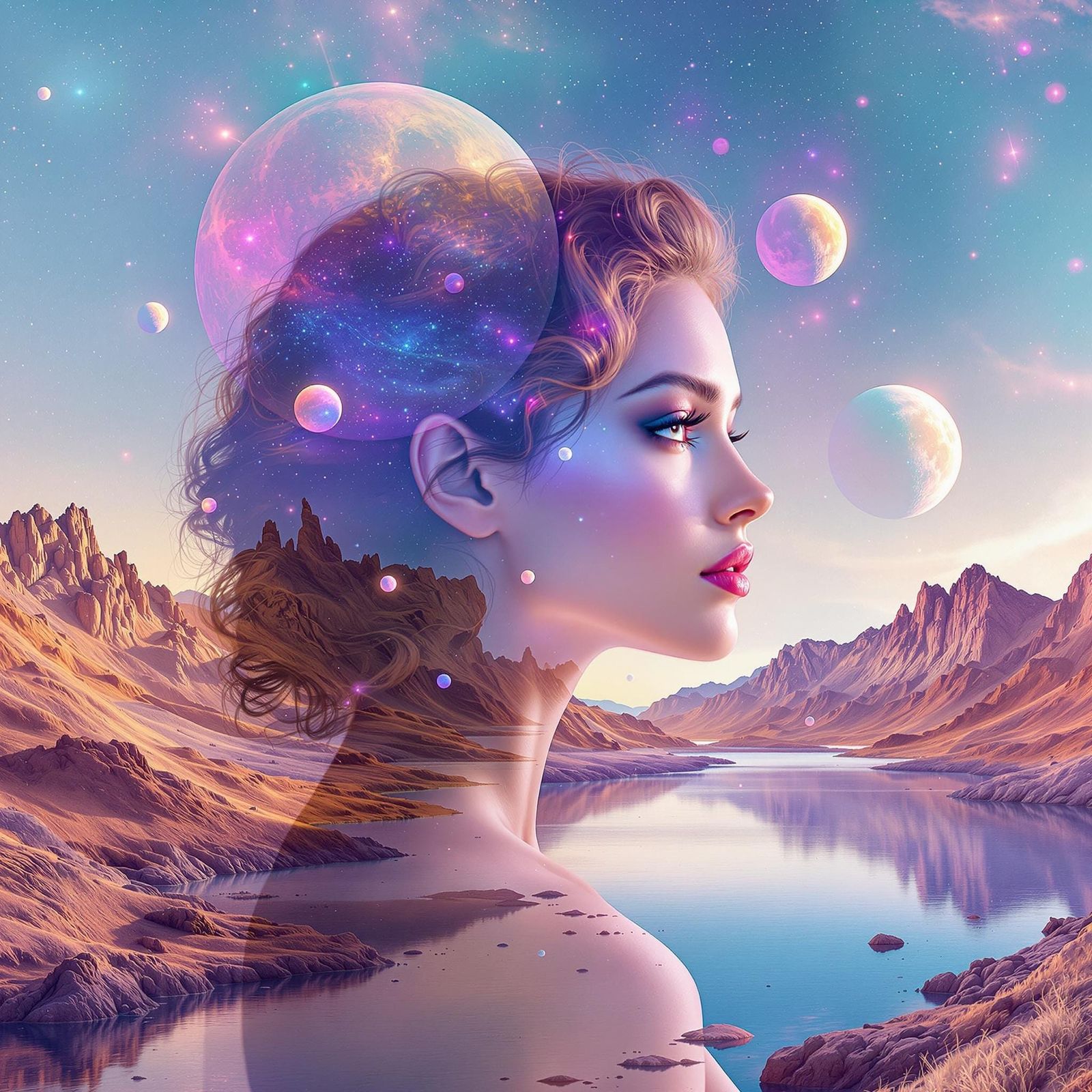 Ethereal Goddess in Cosmic Landscape