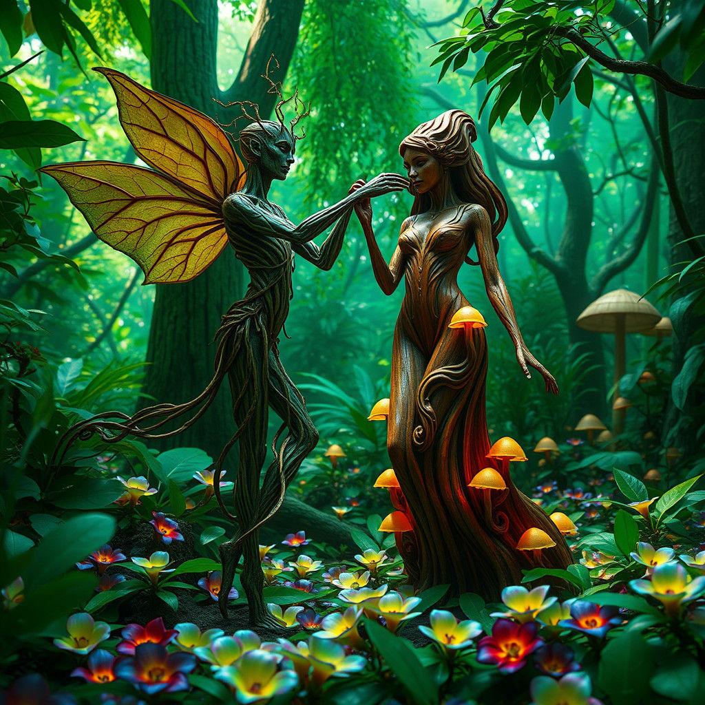 Leaf Man and Wooden Maiden Dance in Jungle