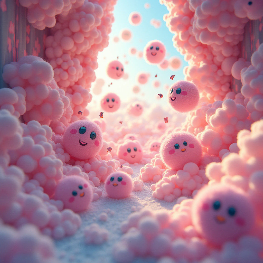 Playful Fluffy Blobs in a Dreamlike Room