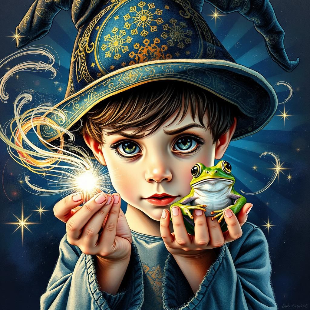 Boy Wizard Casting Spell as Watercolour Painting