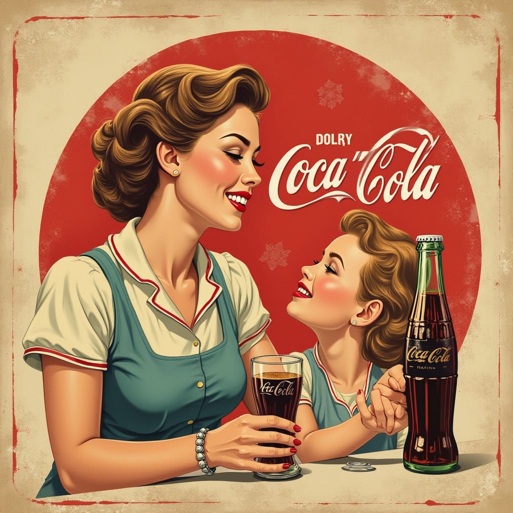 Vintage Coca Cola Retro Packaging in 1950s Advertising Style
