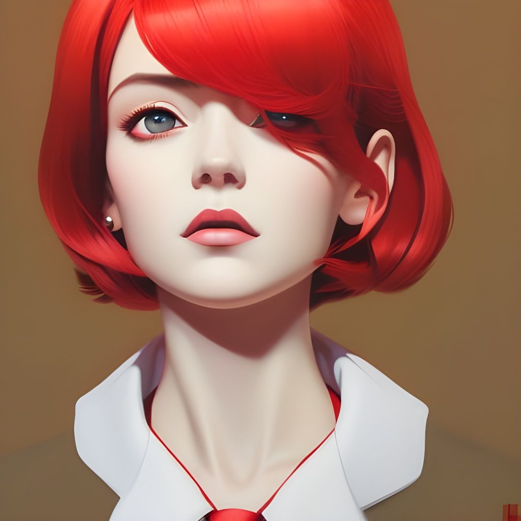 Detailed Portrait of Red-Haired Girl in Comic Style