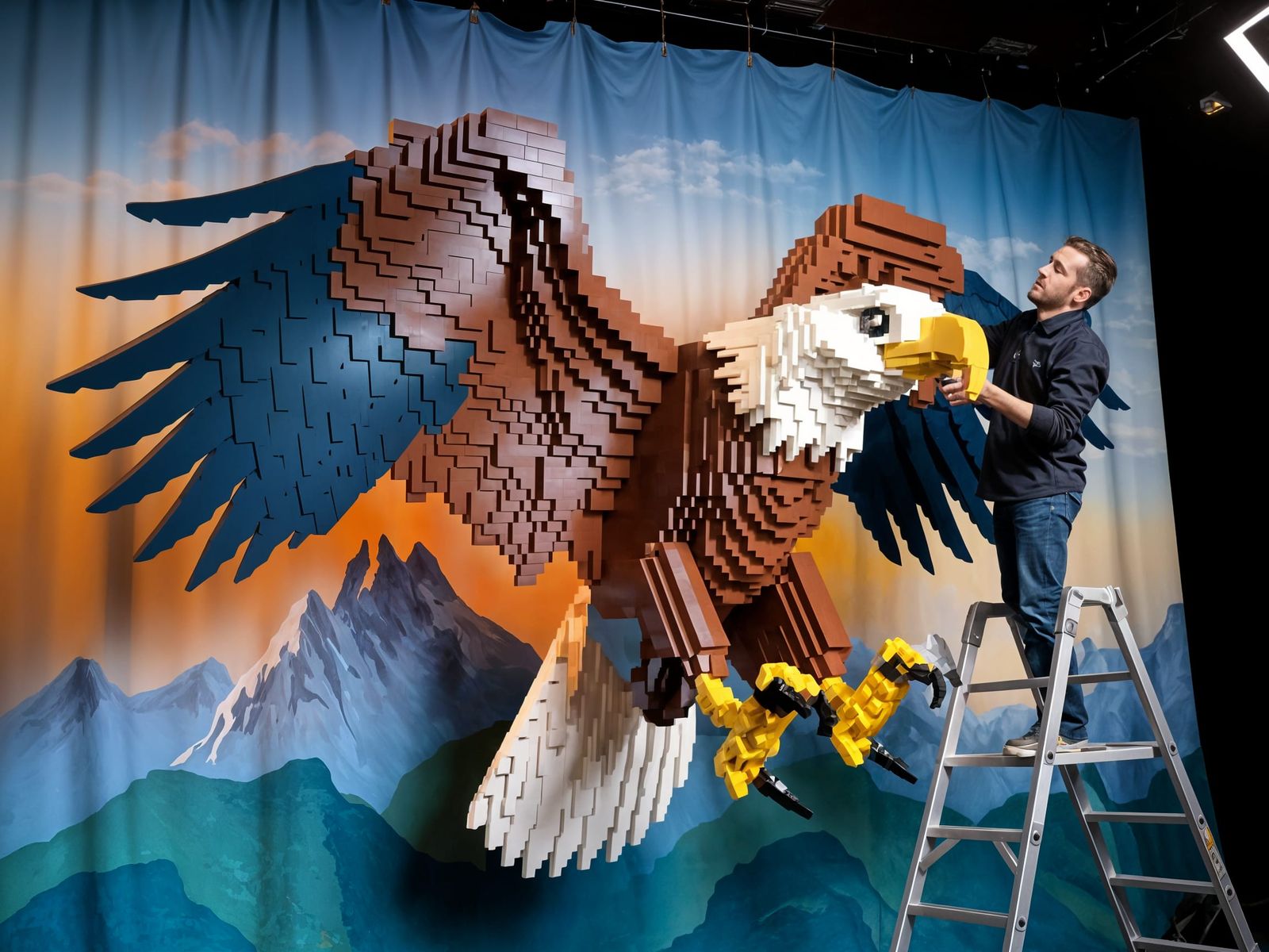 Majestic Lego Eagle Sculpture Under Construction