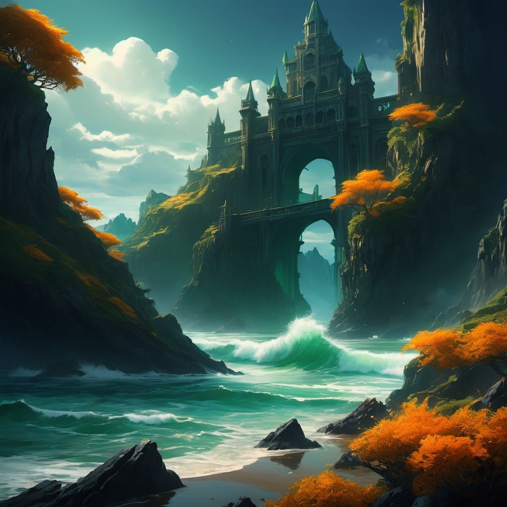 Ethereal Goddess Emerges from Oceanic Depths in Cyberpunk-In...