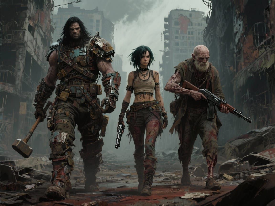 Post-Apocalyptic Looters in Gritty Cityscape