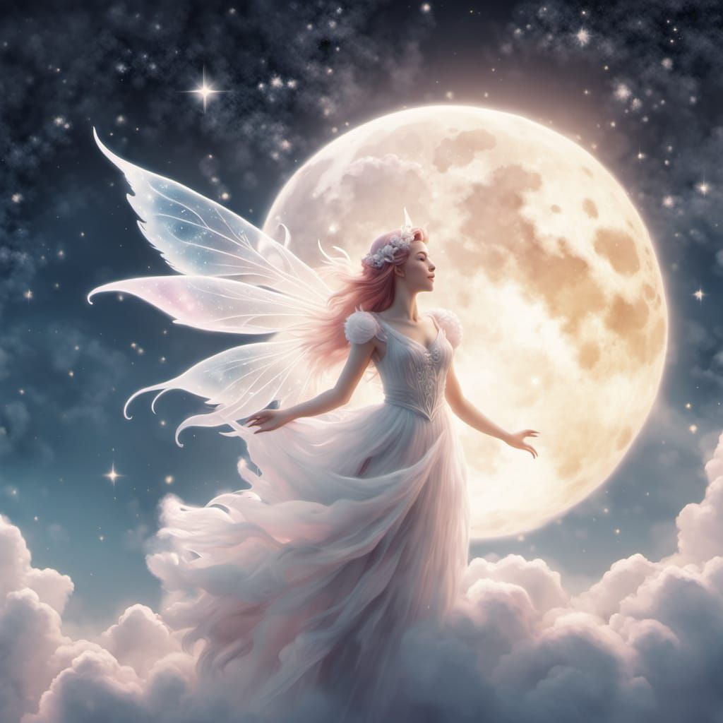 Ethereal Moon Fairy in Watercolor Style