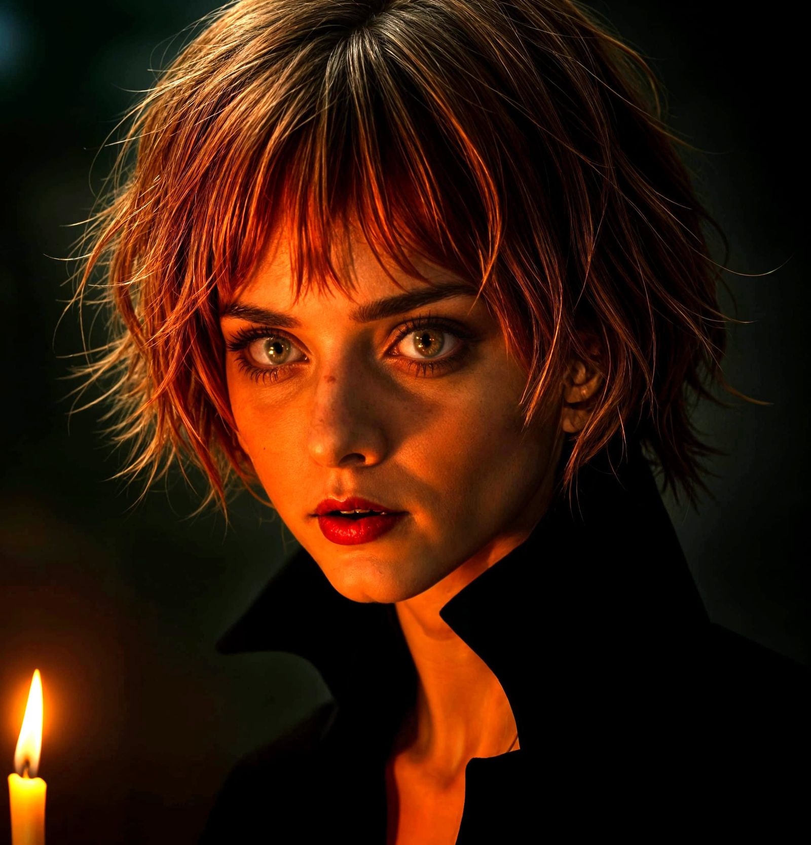 Cinematic Portrait of an Orange-Haired Vampire