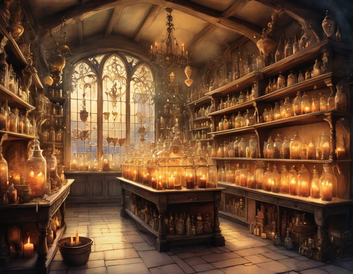 Whimsical Apothecary Shop in Golden Light