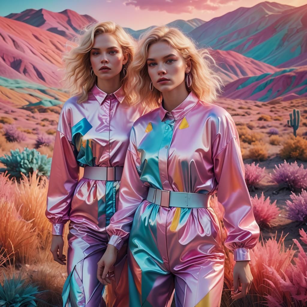 Postmodern Pastel Landscape with Two Women