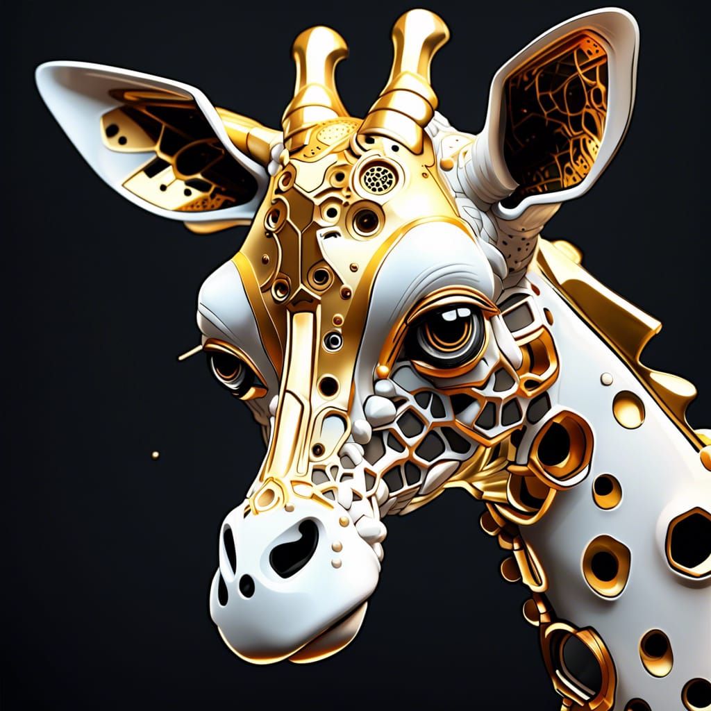 Futuristic Gold and White Giraffe Robot