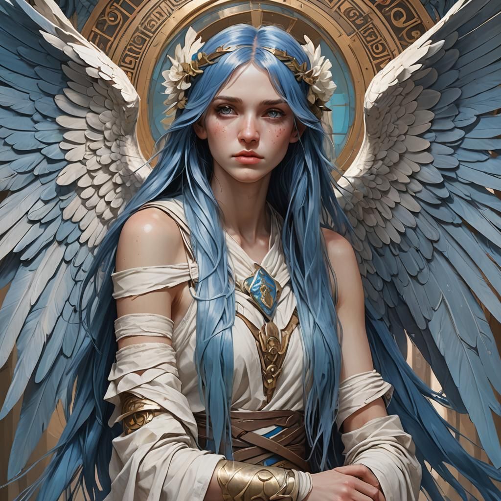 Blue-Haired Angel: Detailed Digital Portrait