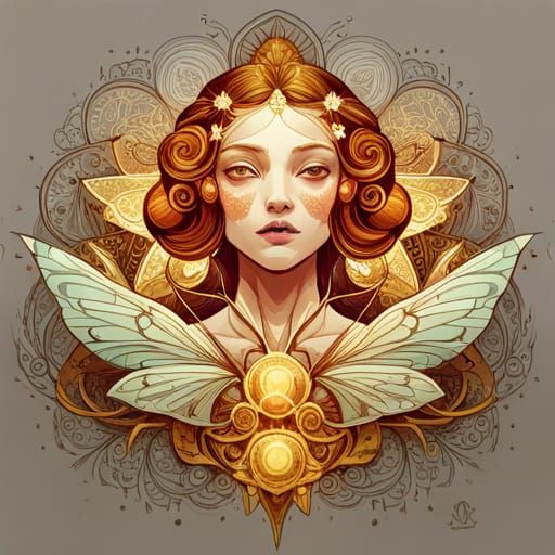 Moth Princess with Golden Outlines Digital Art