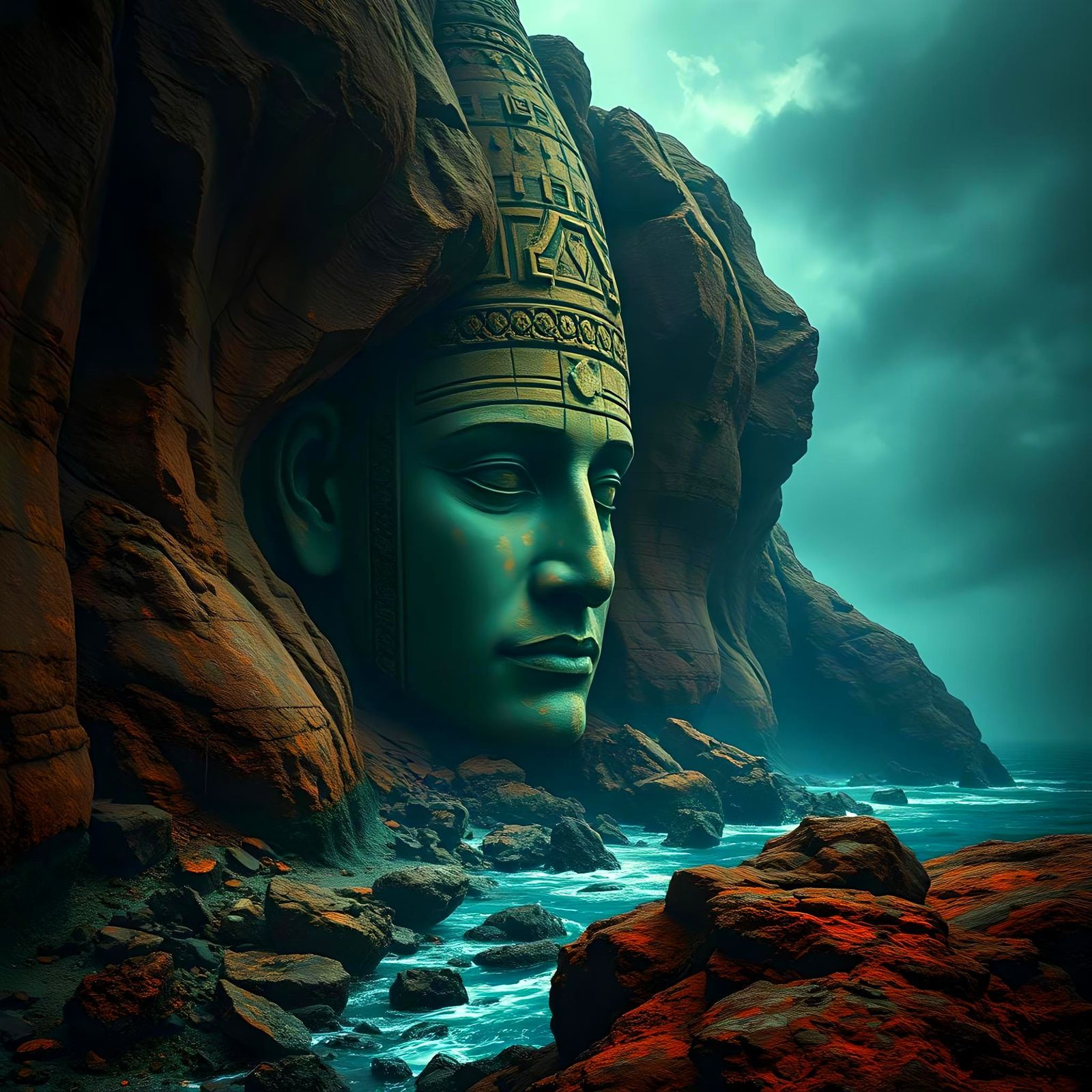 Psychedelic Dreamscape on Ancient Cliff Face