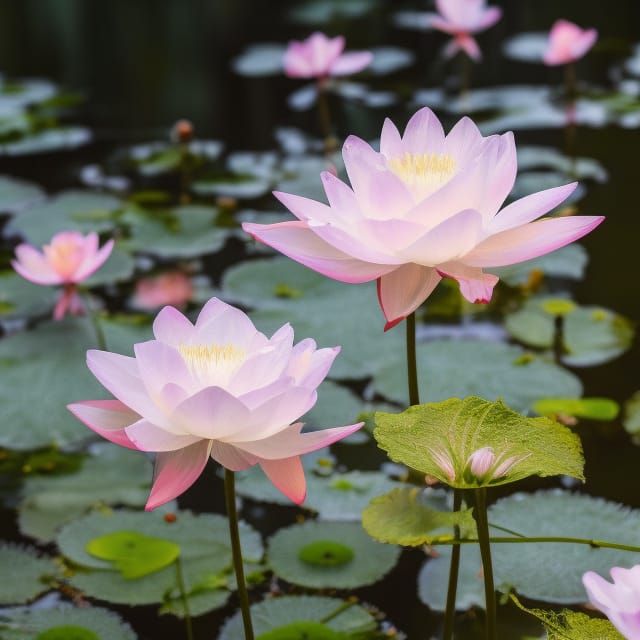 Ethereal Lotus Flowers in Impressionistic Dreamscape