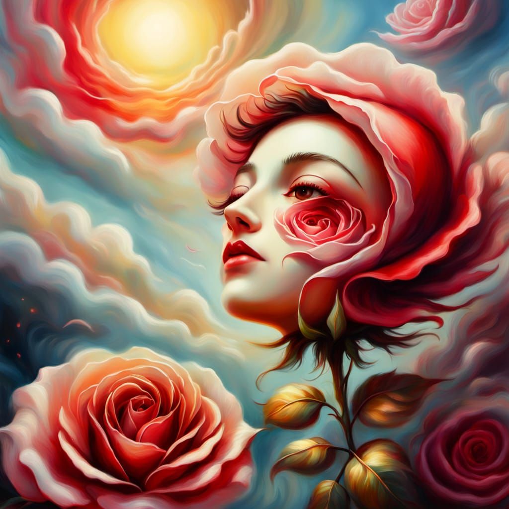 Dreamy Surrealism: Rose in Heavenly Sunshine