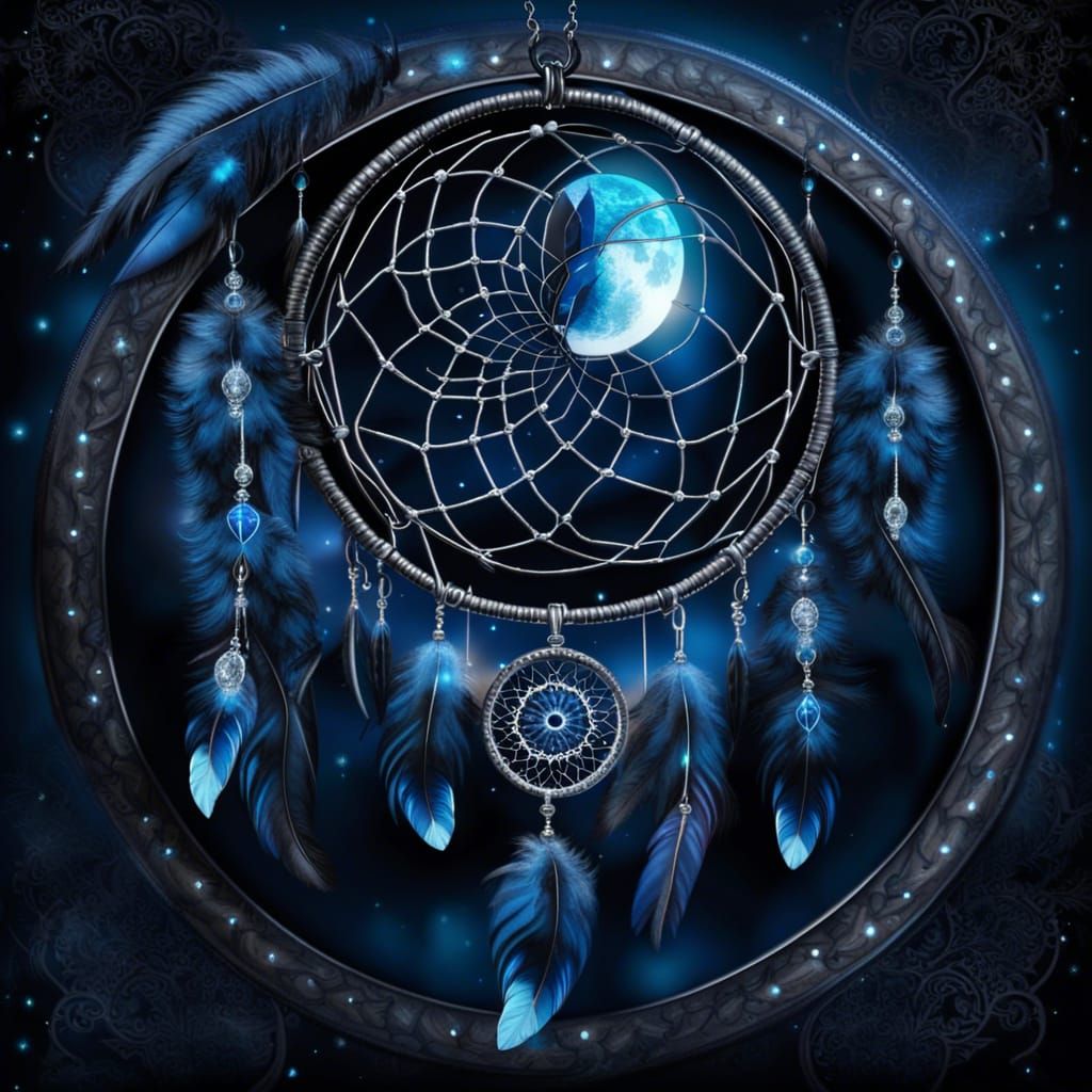 Diamond Dreamcatcher with Moonlit Feathers