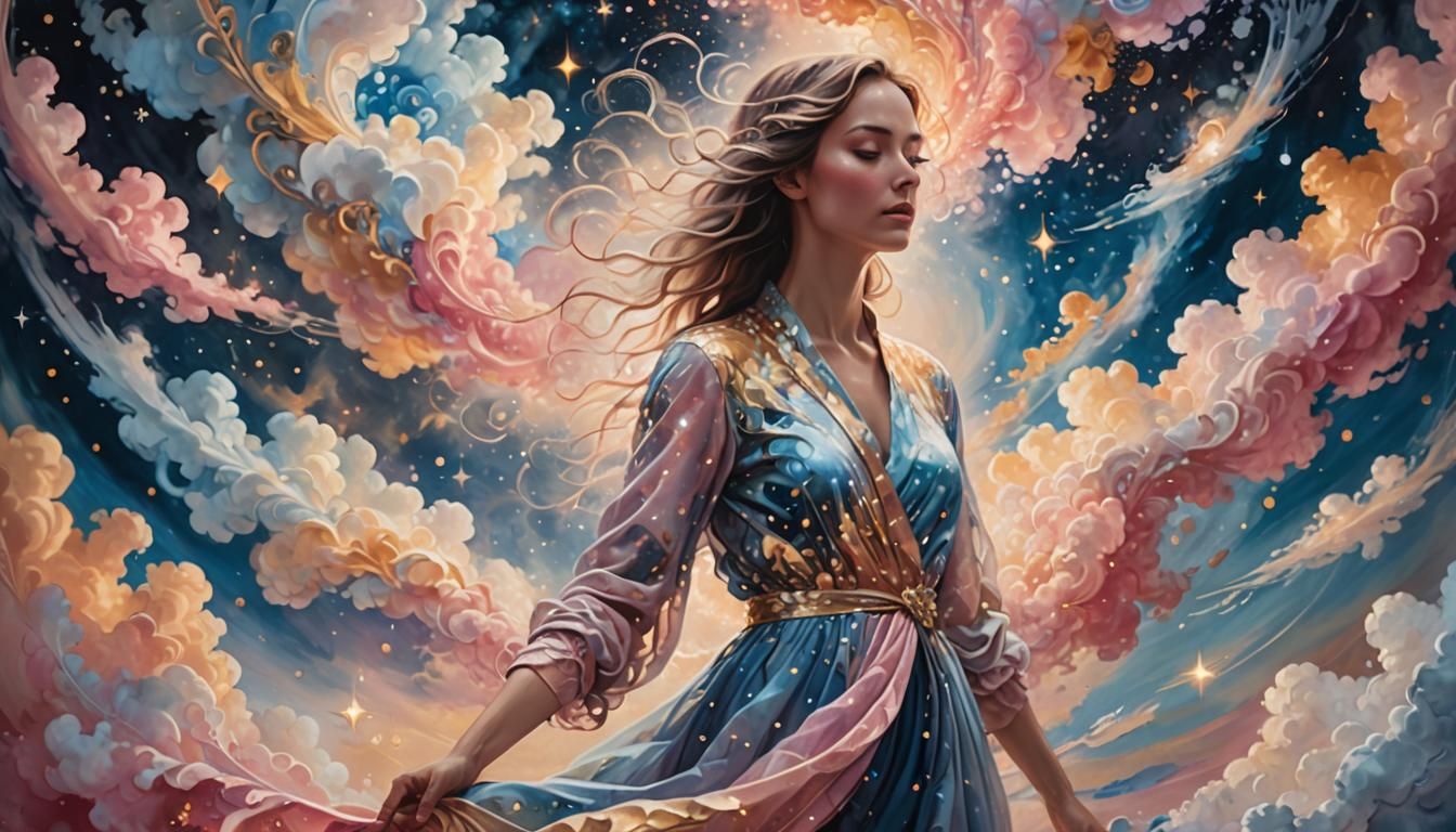 Ethereal Surrealism: Woman in a Kaleidoscope of Stardust