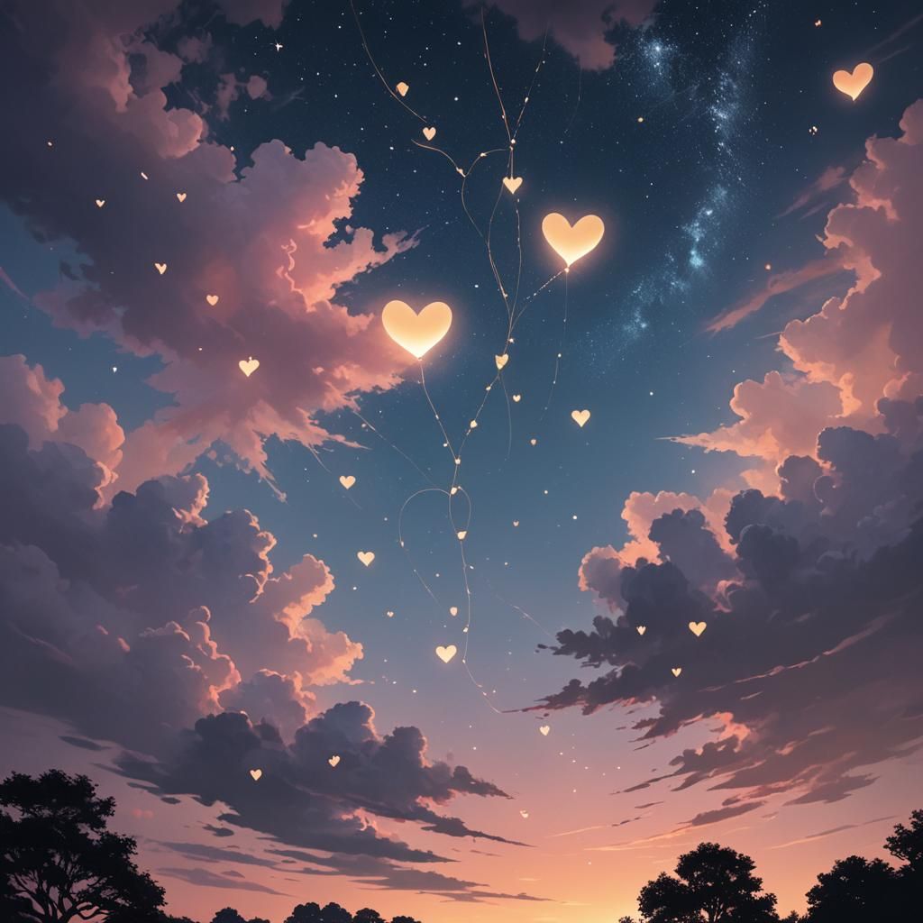 Dreamy Twilight: Two Hearts Connected in Starry Night