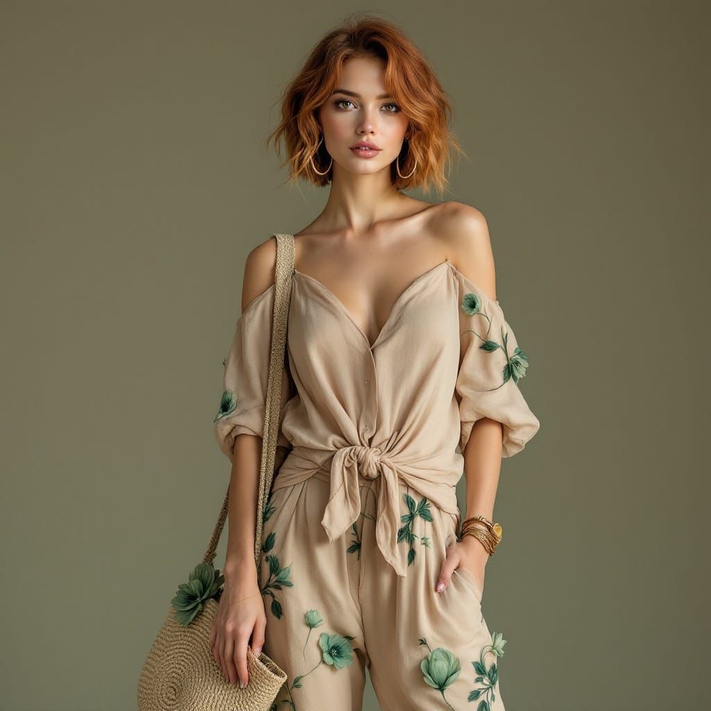 Elegant Bohemian Woman in Earthy Tones