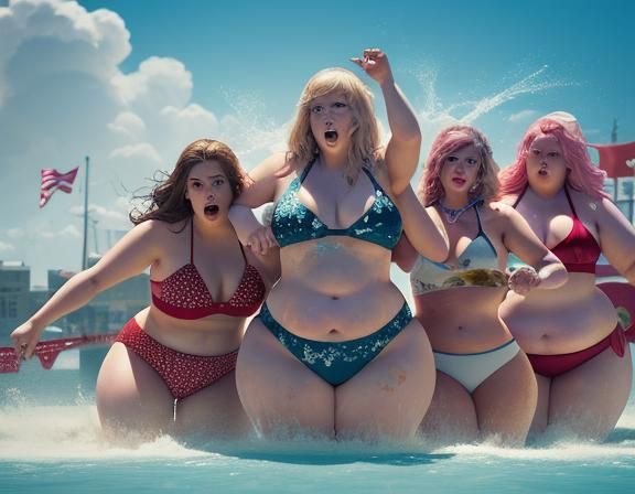 Hyperrealistic Cake Fight with Women in Bikinis