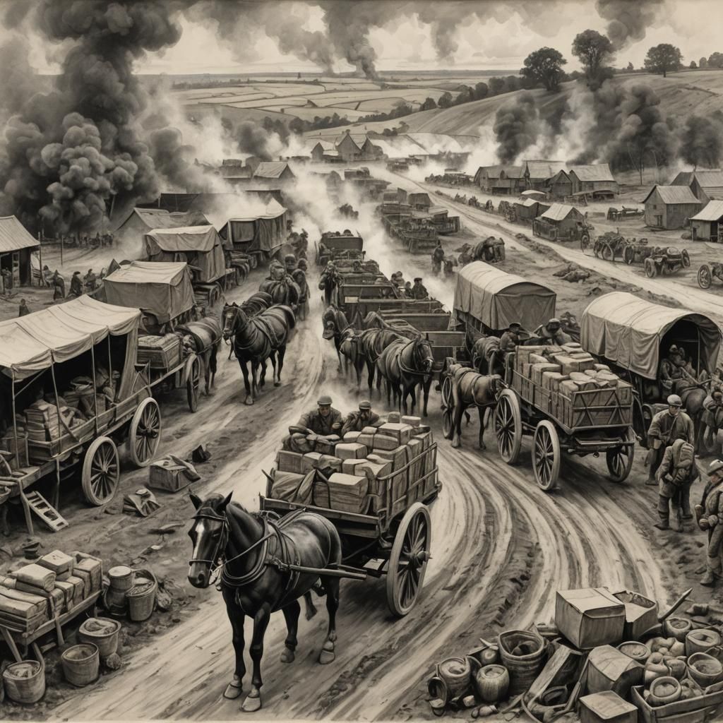 British Army Supply Wagons, Western Front, 1916