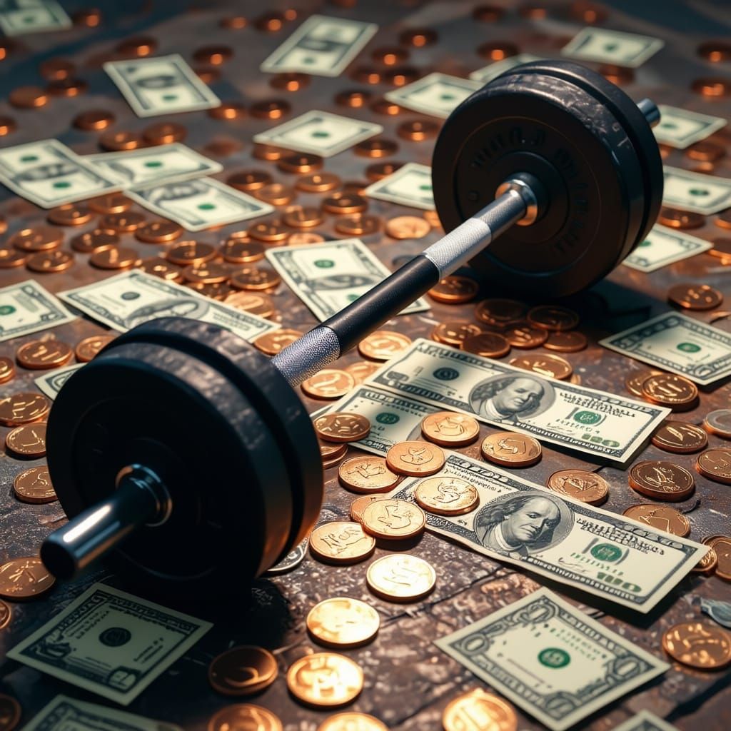 Weight Bar Surrounded by Money in Digital Painting