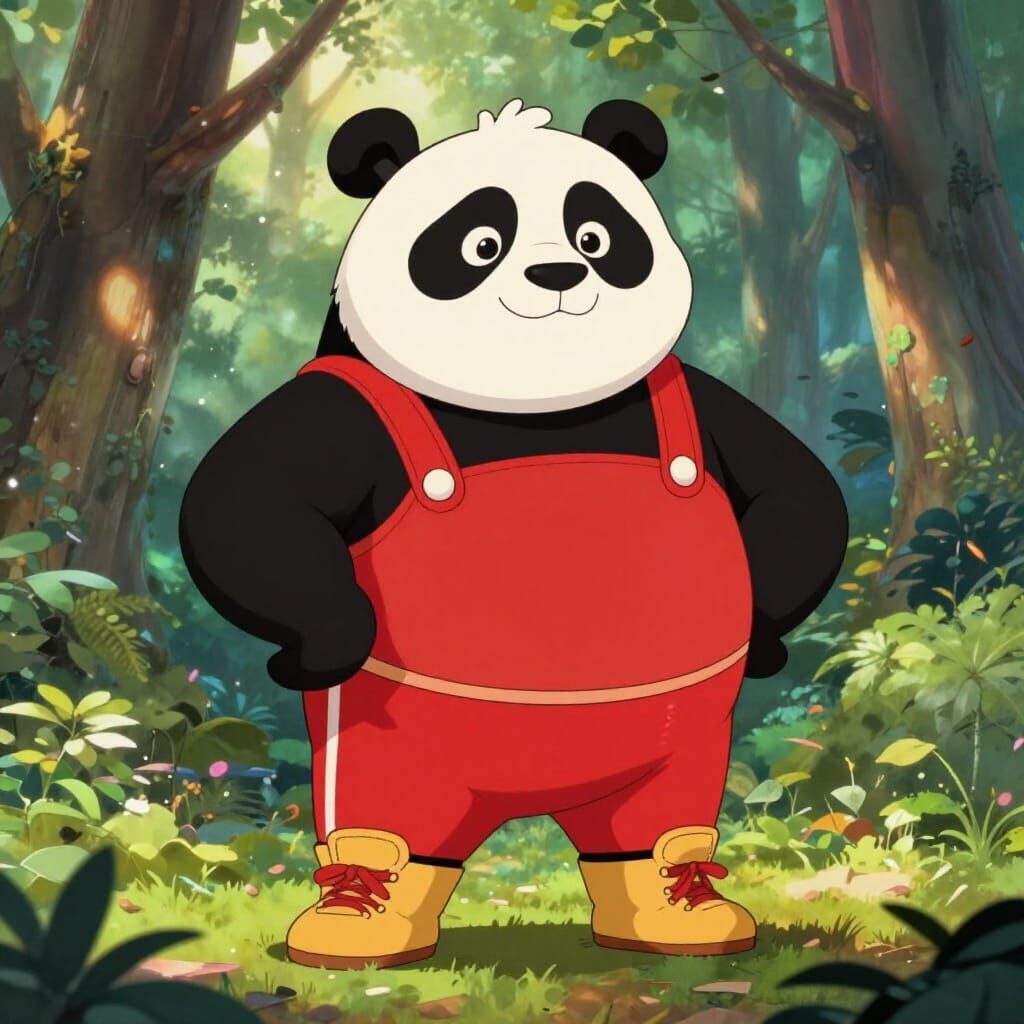 Chubby Mature Panda in Red Wrestling Gear