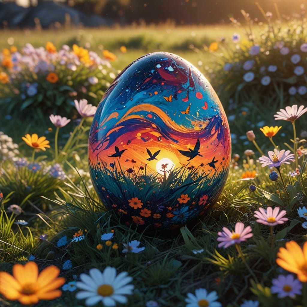 Whimsical Fantasy Easter Egg in a Sunlit Field