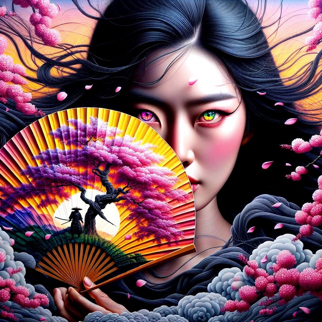 Intense Gaze Through Cherry Blossoms