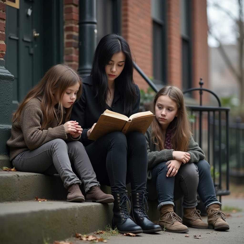Hyper Realistic Photo of a Young Woman Reading to Children
