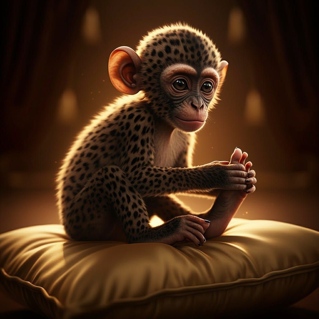 Leopard Spotted Monkey Having a Pedicure in 3D