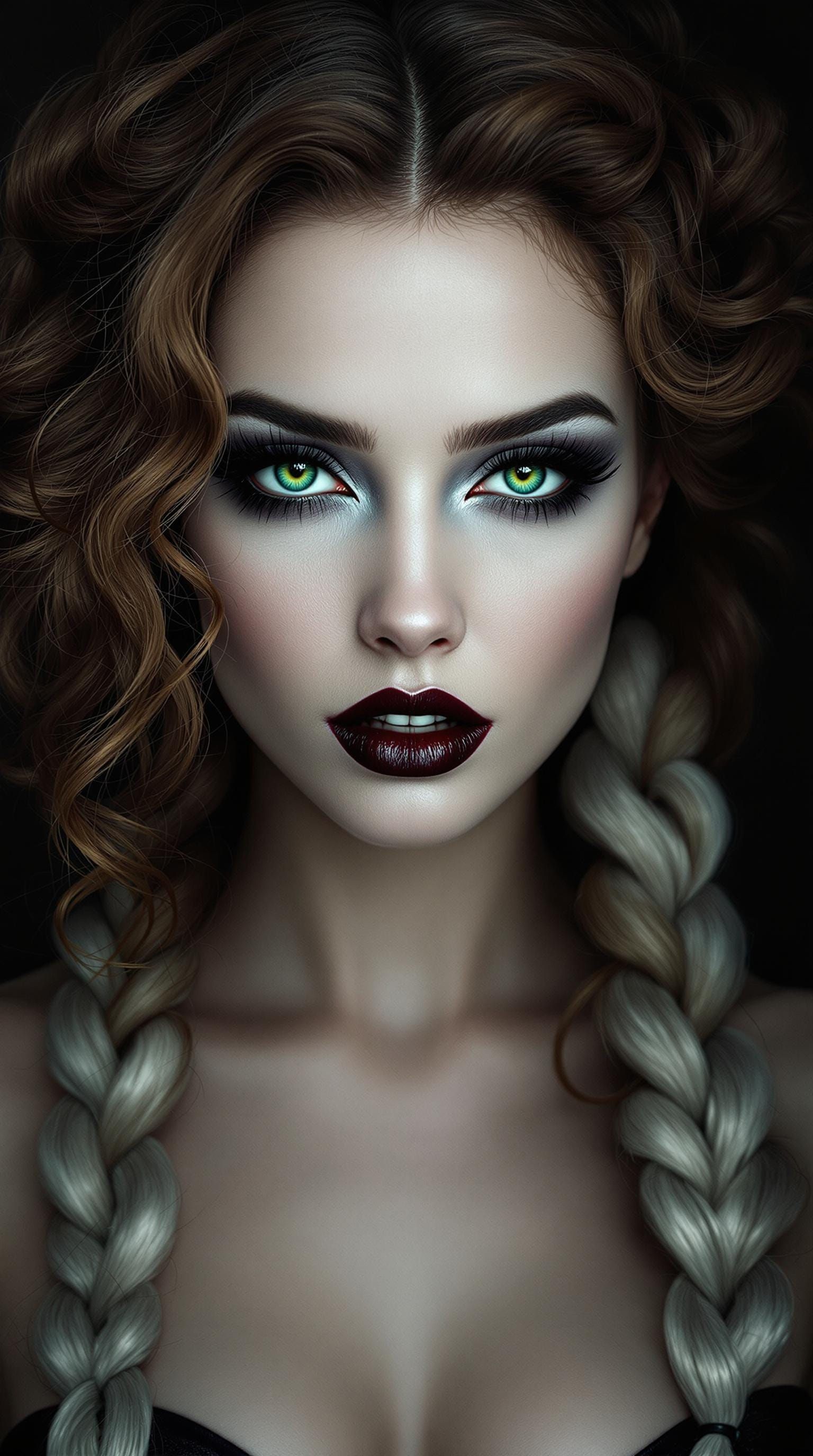 Gothic Portrait of a Woman with Dramatic Makeup and Hair