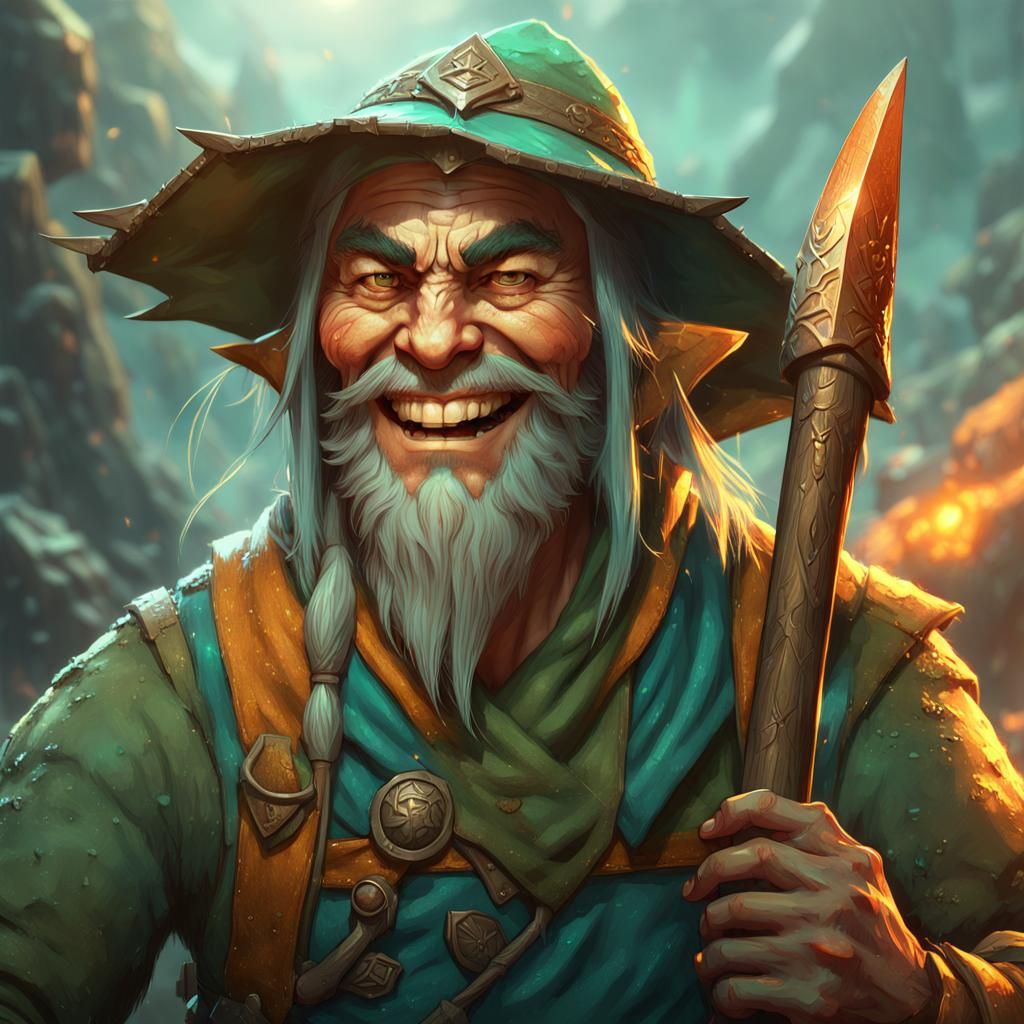 Grinning Elven Miner Concept Art in 8K