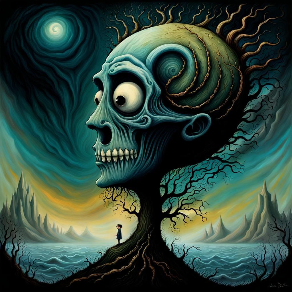 Boy Encapsulating Anguish and Joy: Surrealist Art