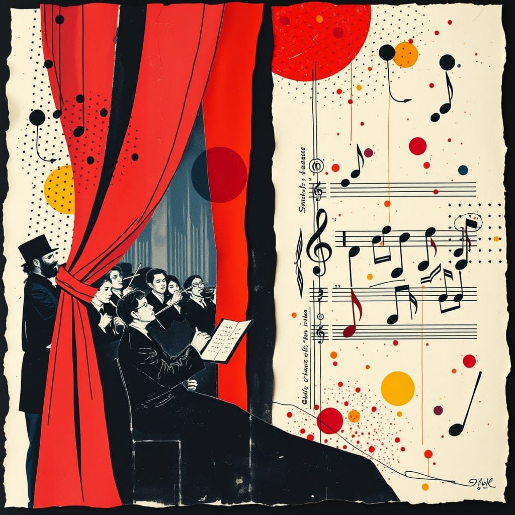 Vibrant Constructivist Composition with Opera Inspiration