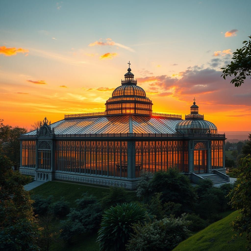 Crystal Palace Glasshouse at Sunset in Vibrant Gothic Reviva...