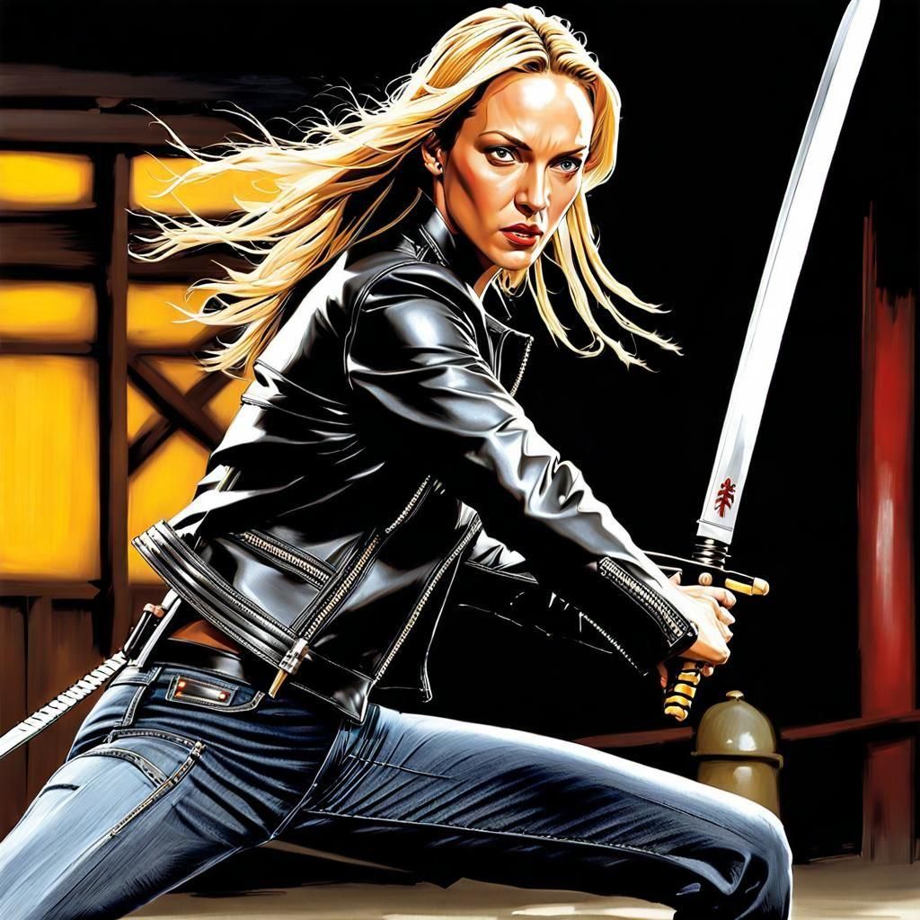 Uma Thurman as Beatrix Kiddo in Action Scene