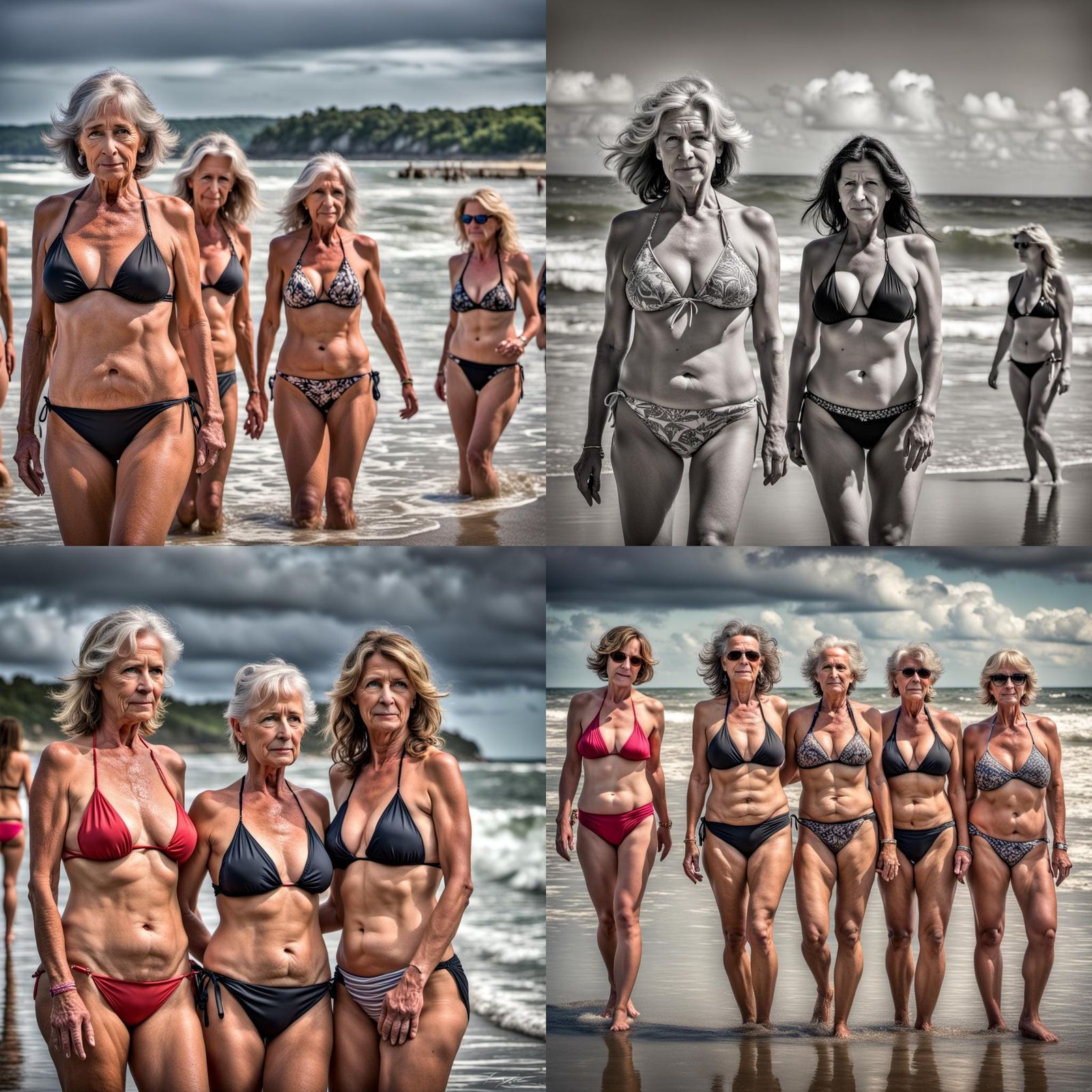Hyperrealistic Beach Scene of Women in Bikinis