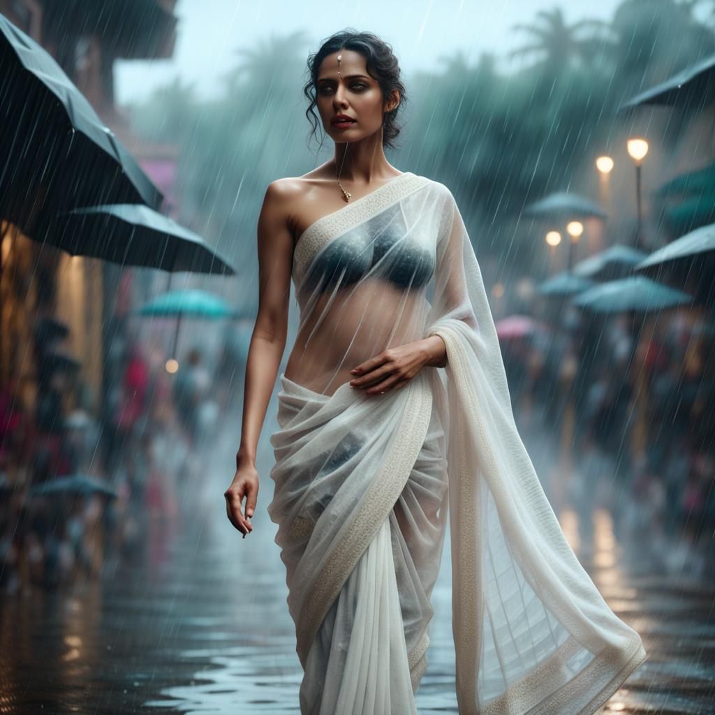 British Woman in Rain: Cinematic Digital Painting