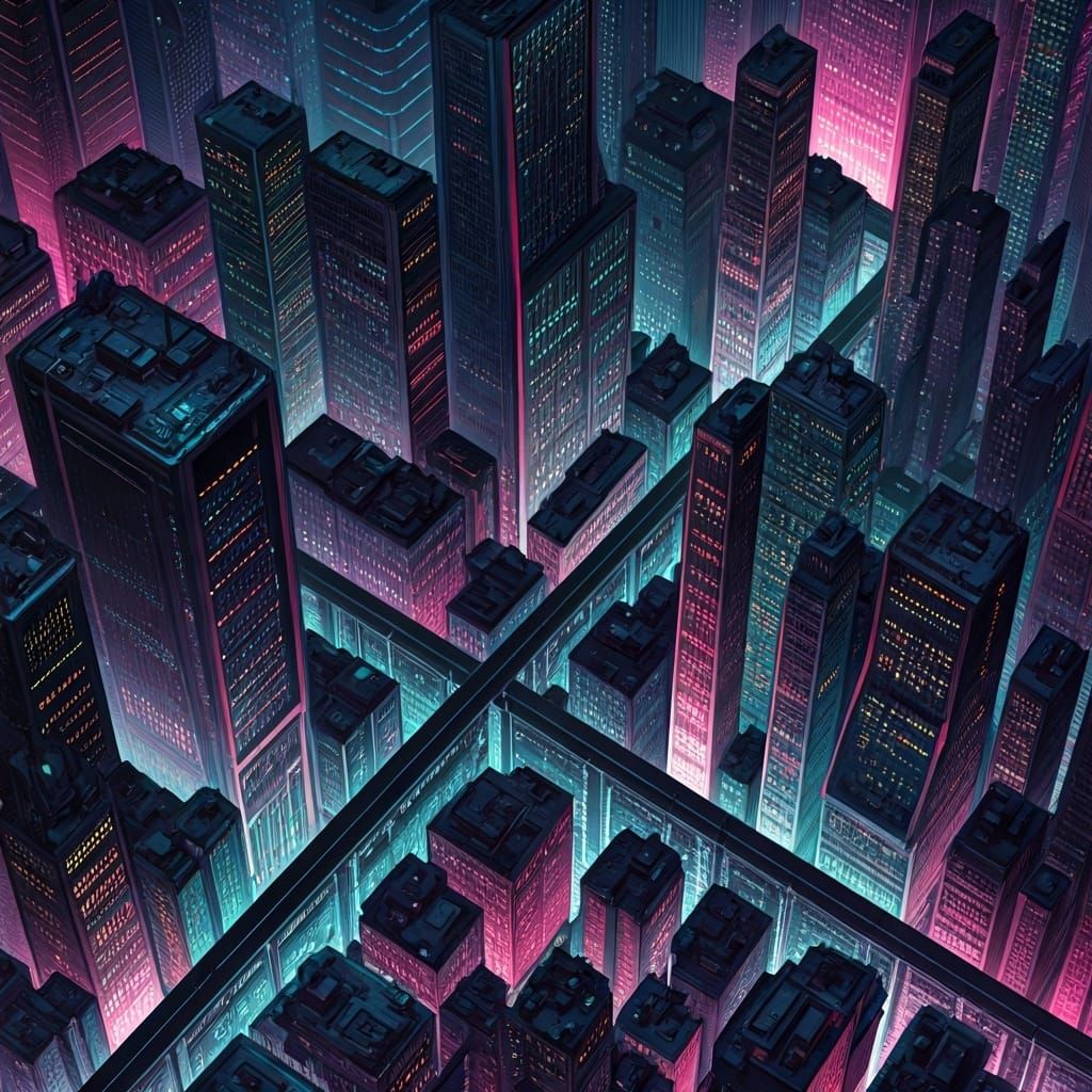 Cyberpunk Metropolis Top Down View