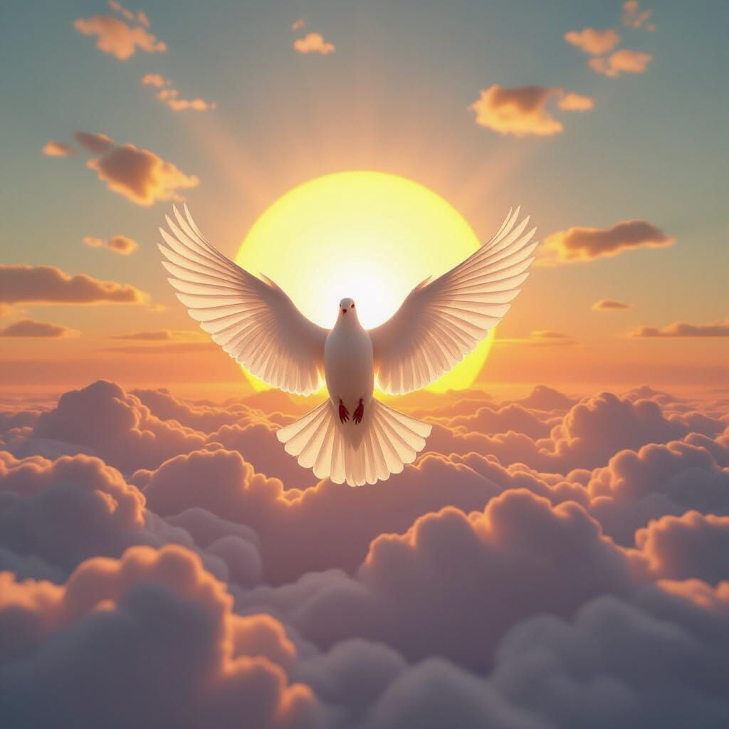 Stereogram of Dove Soaring at Sunrise