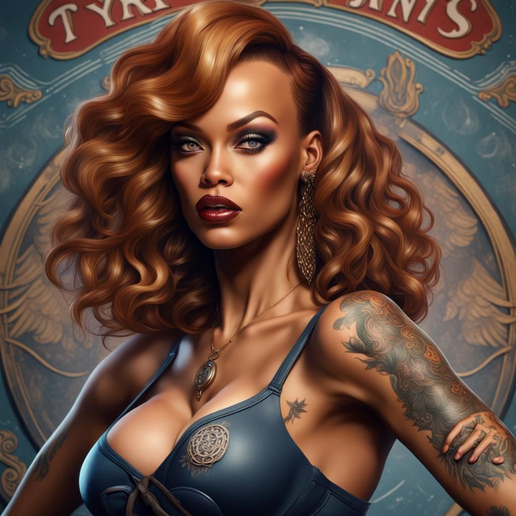 Hyper Realistic Tattooed Pinup Girl in Detailed Matte Painti...