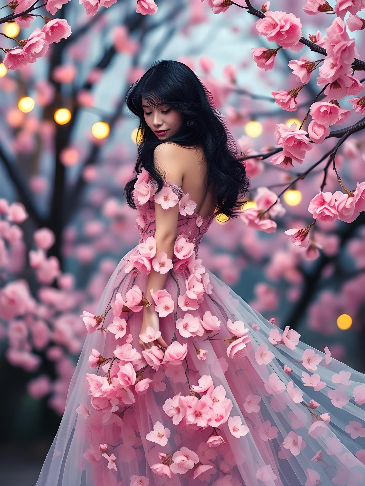 Cherry Blossom Gown on a Stunning Woman